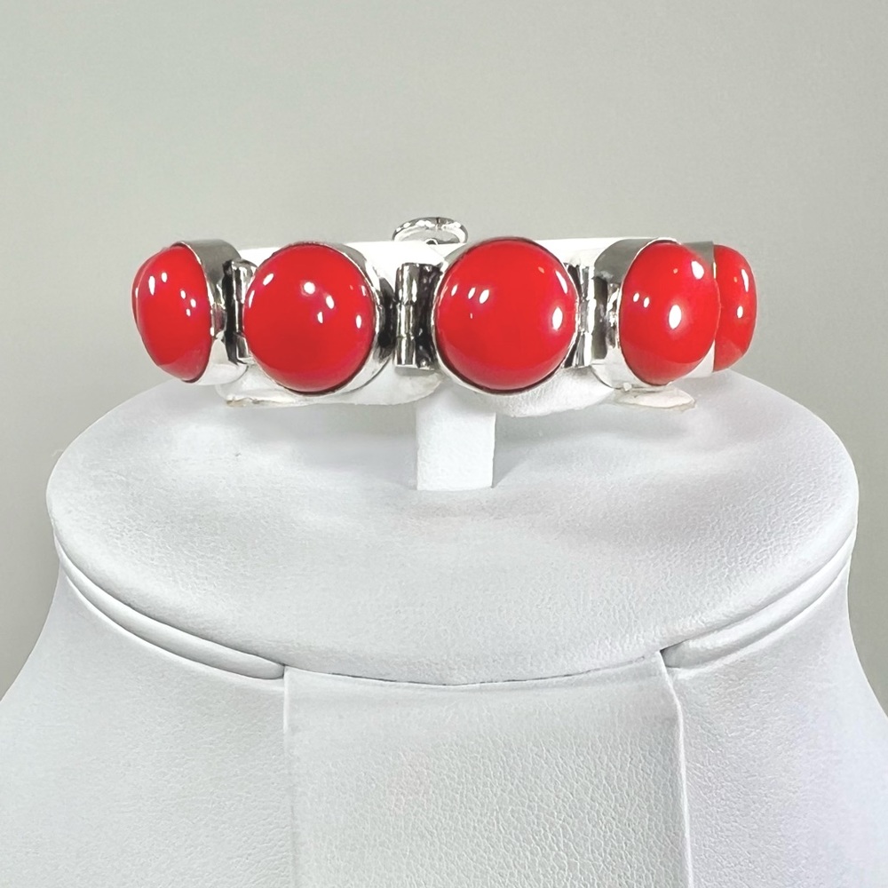 Red Coral 🪸 925 Bold Circles Synthetic Stones Bracelet